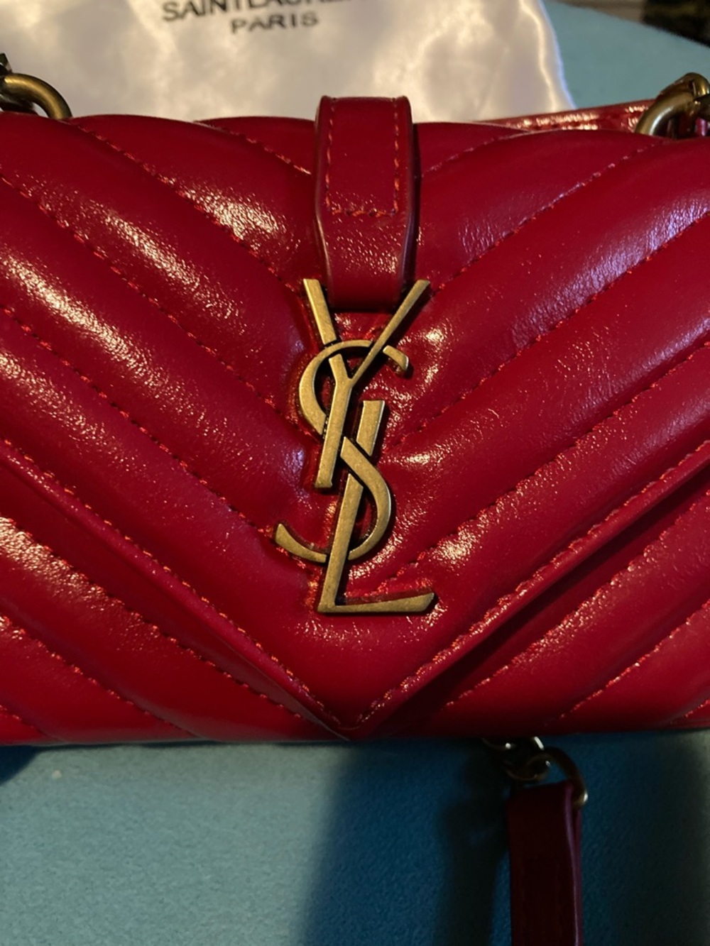 Saint Laurent Red Quilted Leather Crossbody with Gold Hardware - Picture 7 of 10
